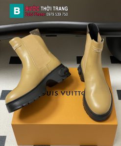 Giày bốt LV Squad Chelsea thời thượng màu be nâu cổ chun tinh tế chế tác từ da bò trơn mịn đế cao 5cm