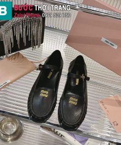 Giày búp bê MIU MIU màu đen phong cách cổ điển sang trọng da cừu mềm mại
