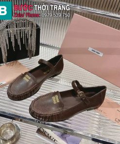 Giày búp bê MIU MIU màu nâu phong cách cổ điển sang trọng da cừu mềm mại