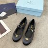 Giày búp bê PRADA màu đen cao cấp da mềm mũi tròn quai ngang kép xinh xắn