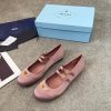 Giày búp bê PRADA màu hồng cao cấp da mềm mũi tròn quai ngang kép xinh xắn