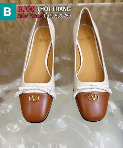 Giày búp bê VALENTINO cao cấp màu trắng mũi nâu sang trọng đế cao 2,5cm