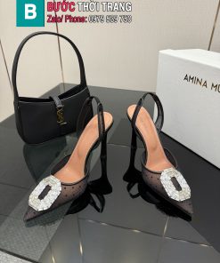 Giày cao gót Amina Muaddi màu đen siêu cấp đính đá lấp lánh đế cao 9.8cm