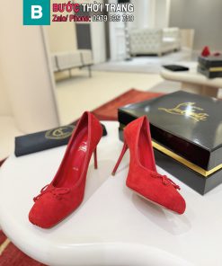 Giày cao gót Christian Louboutin cao cấp chất liệu lụa đỏ sang trọng đế cao 10cm tôn dáng