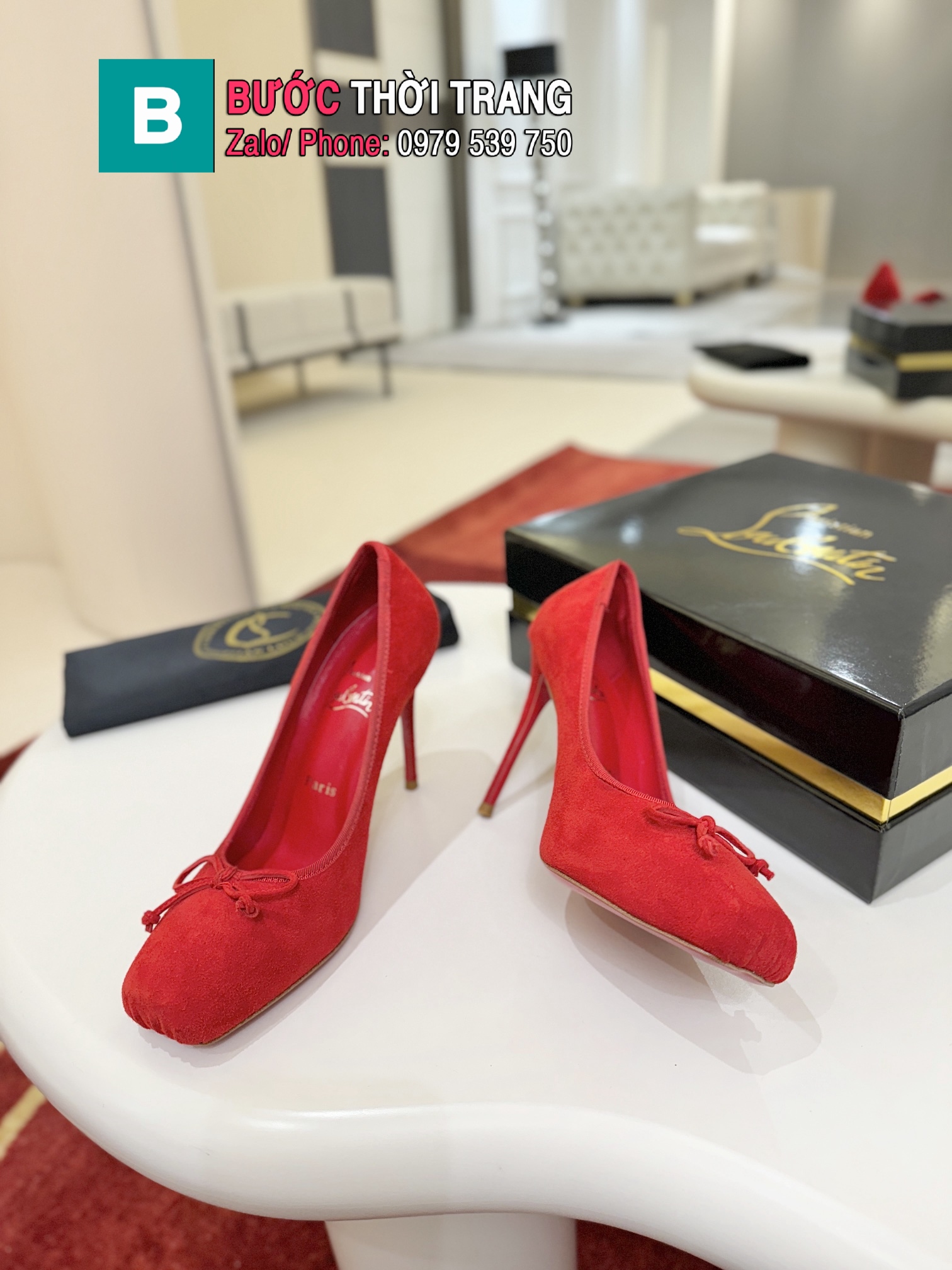 Giày cao gót Christian Louboutin cao cấp chất liệu lụa đỏ sang trọng đế cao 10cm tôn dáng