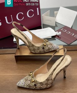 Giày cao gót GUCCI màu nâu gót nhọn 4,5cm mũi nhọn lấp lánh logo nổi bật