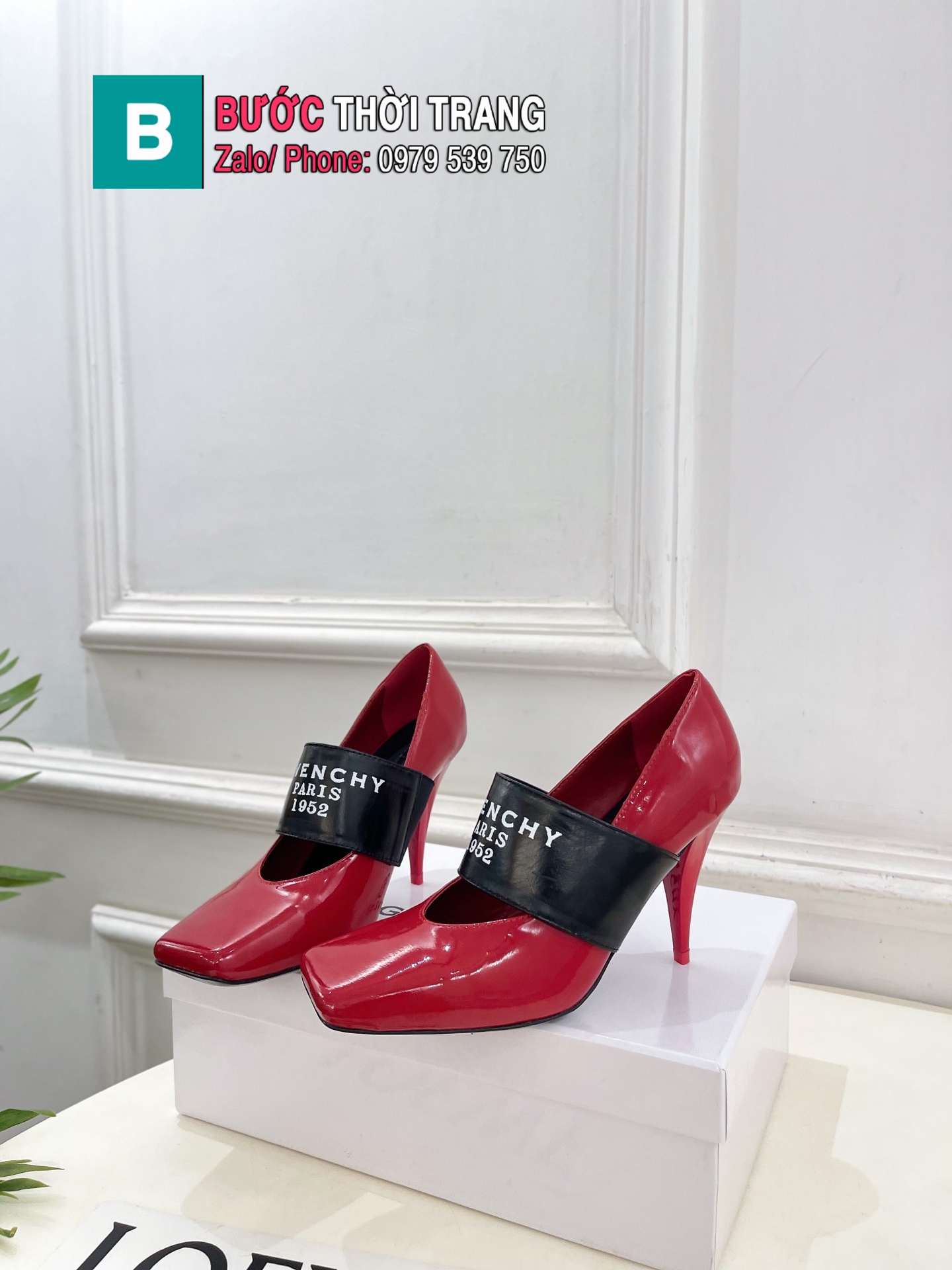 Giày cao gót Givenchy siêu cấp màu đỏ hồng mũi vuông phong cách đế cao 9cm