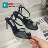 Giày cao gót JIMMY CHOO màu đen cao cấp đính ngọc lấp lánh đế cao 8.5cm và 10cm