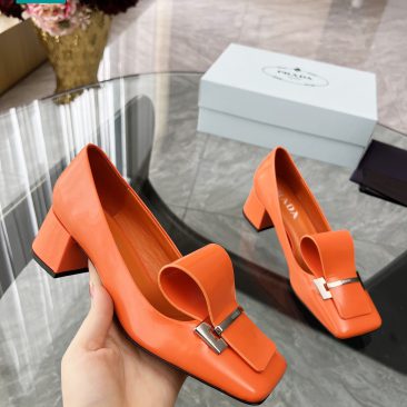 Giày cao gót PRADA siêu cấp màu cam thiết kế độc đáo sáng tạo đế cao 4cm