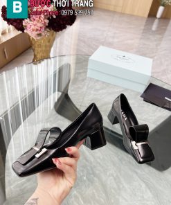 Giày cao gót PRADA siêu cấp màu đen thiết kế độc đáo sáng tạo đế cao 4cm