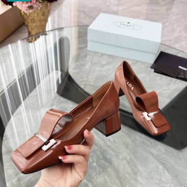 Giày cao gót PRADA siêu cấp màu nâu thiết kế độc đáo sáng tạo đế cao 4cm