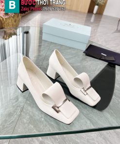 Giày cao gót PRADA siêu cấp màu trắng ngà thiết kế độc đáo sáng tạo đế cao 4cm