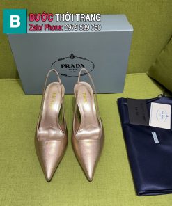 Giày cao gót PRADA màu vàng mặt da Saffiano nổi bật đế cao 7.5cm