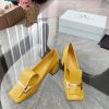 Giày cao gót PRADA siêu cấp màu vàng thiết kế độc đáo sáng tạo đế cao 4cm