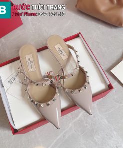 Giày cao gót VALENTINO màu be mũi nhọn cao cấp họa tiết đinh tán cá tính đế cao 6,5cm và 9,5cm