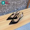 Giày cao gót VALENTINO màu đen mũi nhọn logo đính nổi bật đế cao 6,5cm