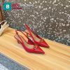 Giày cao gót VALENTINO màu đỏ mũi nhọn logo đính nổi bật đế cao 6,5cm