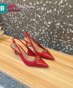 Giày cao gót VALENTINO màu đỏ mũi nhọn logo đính nổi bật đế cao 6,5cm