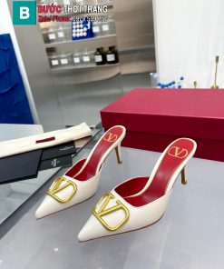 Giày cao gót VALENTINO màu trắng cao cấp đế đỏ da bò mềm mại đế cao 7,5cm