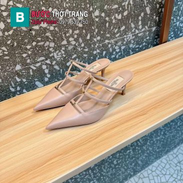Giày cao gót VALENTINO màu be mũi nhọn quai vòng đặc sắc đế cao 6.5cm