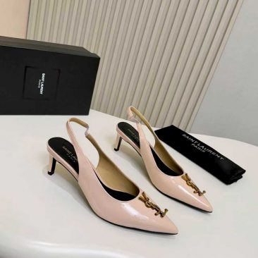 Giày cao gót YSL siêu cấp màu hồng nude da bóng mềm mũi nhọn nữ tính