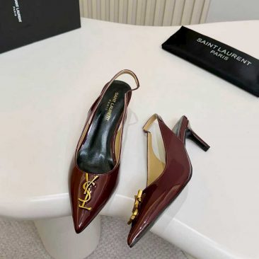 Giày cao gót YSL siêu cấp màu đỏ nâu da bóng mềm mũi nhọn nữ tính