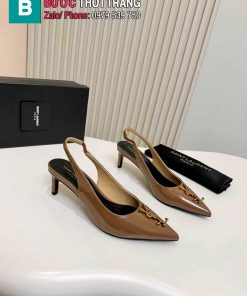 Giày cao gót YSL siêu cấp màu nâu da bóng mềm mũi nhọn nữ tính
