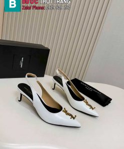 Giày cao gót YSL siêu cấp màu trắng da bóng mềm mũi nhọn nữ tính