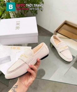 Giày lười CD màu be ghi da bò cao cấp được lót lông mềm êm