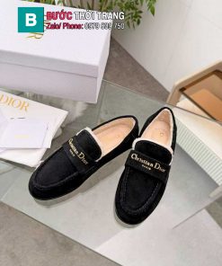 Giày lười CD màu đen da bò cao cấp được lót lông mềm êm