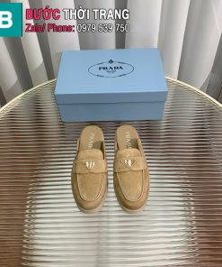 Giày lười PRADA màu be nâu da cừu mềm êm cao cấp đế cao su đàn hồi bền bỉ