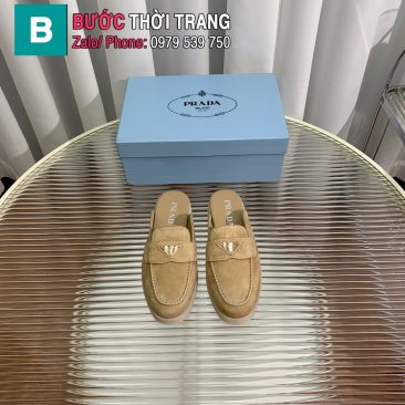 Giày lười PRADA màu be nâu da cừu mềm êm cao cấp đế cao su đàn hồi bền bỉ