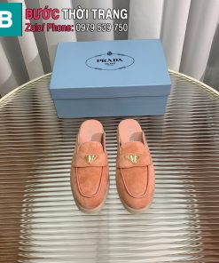 Giày lười PRADA màu hồng cam da cừu mềm êm cao cấp đế cao su đàn hồi bền bỉ