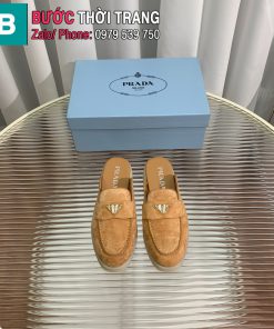 Giày lười PRADA màu nâu da cừu mềm êm cao cấp đế cao su đàn hồi bền bỉ
