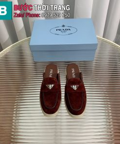 Giày lười PRADA màu nâu socola da cừu mềm êm cao cấp đế cao su đàn hồi bền bỉ