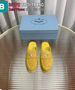 Giày lười PRADA màu vàng da cừu mềm êm cao cấp đế cao su đàn hồi bền bỉ