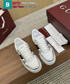Giày GUCCI nam buộc dây màu trắng viền bạc cao cấp đế cao su đúc đàn hồi vượt trội