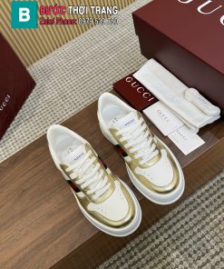 Giày GUCCI nam buộc dây màu trắng viền vàng cao cấp đế cao su đúc đàn hồi vượt trội
