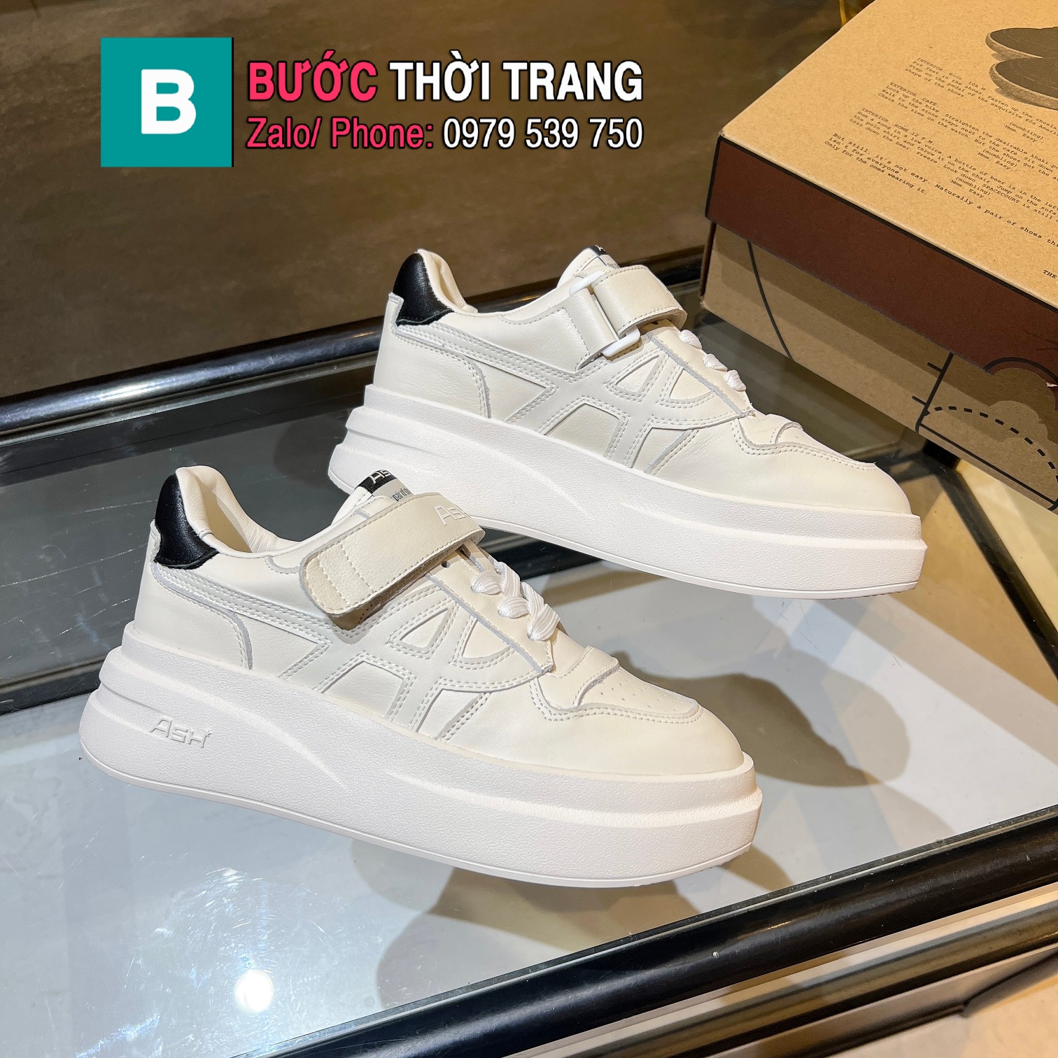 Giày thể thao ASH màu trắng gót đen cao cấp phong cách năng động