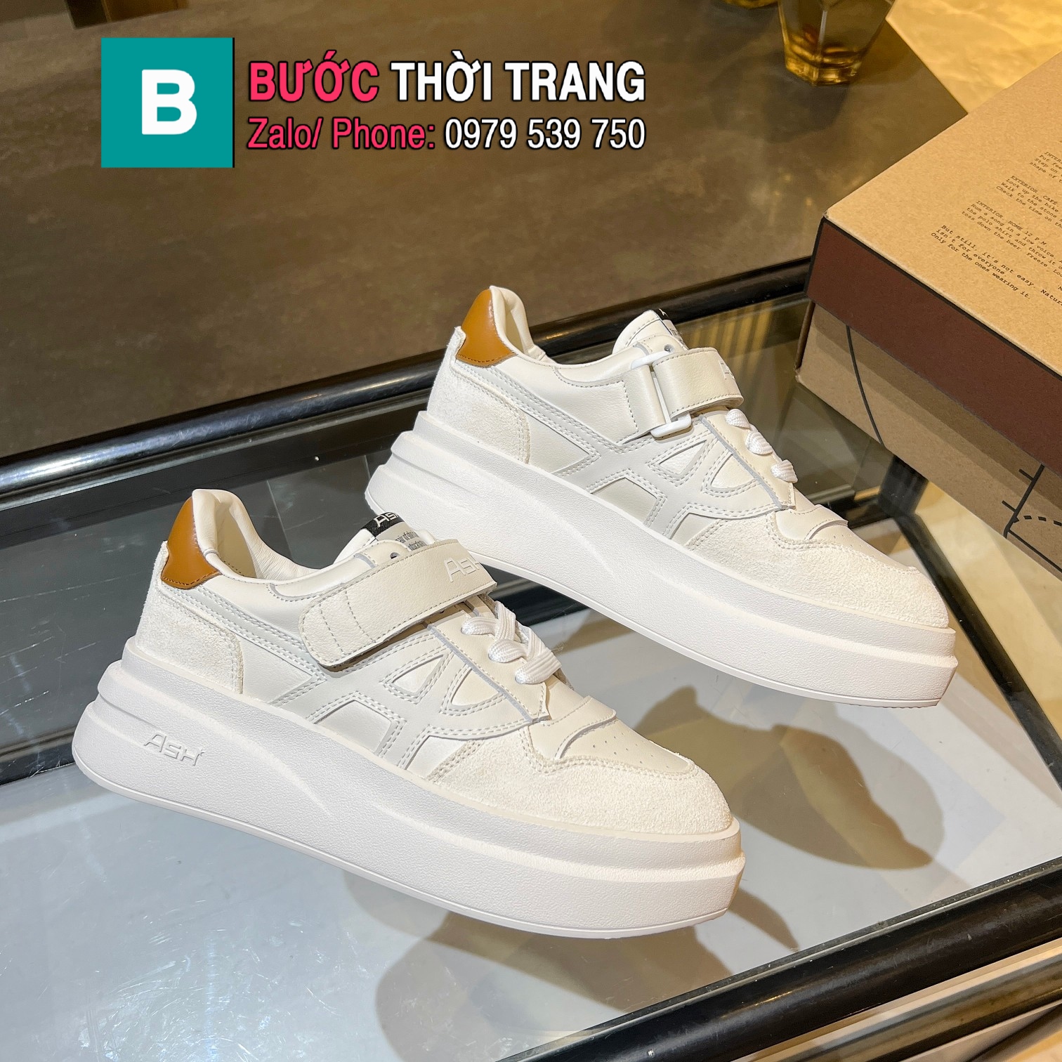 Giày thể thao ASH màu trắng gót nâu cao cấp phong cách năng động