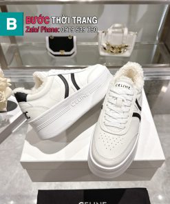 Giày thể thao CELINE sneaker màu trắng kẻ đen da bê cao cấp được lót lông dày ấm mềm êm
