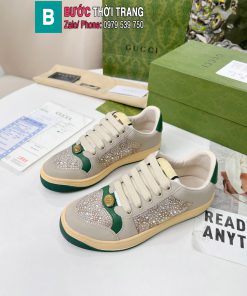 Giày thể thao GUCCI siêu cấp màu be đế xanh đính pha lê lấp lánh