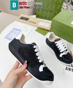 Giày thể thao GUCCI siêu cấp màu đen đế trắng đính pha lê lấp lánh