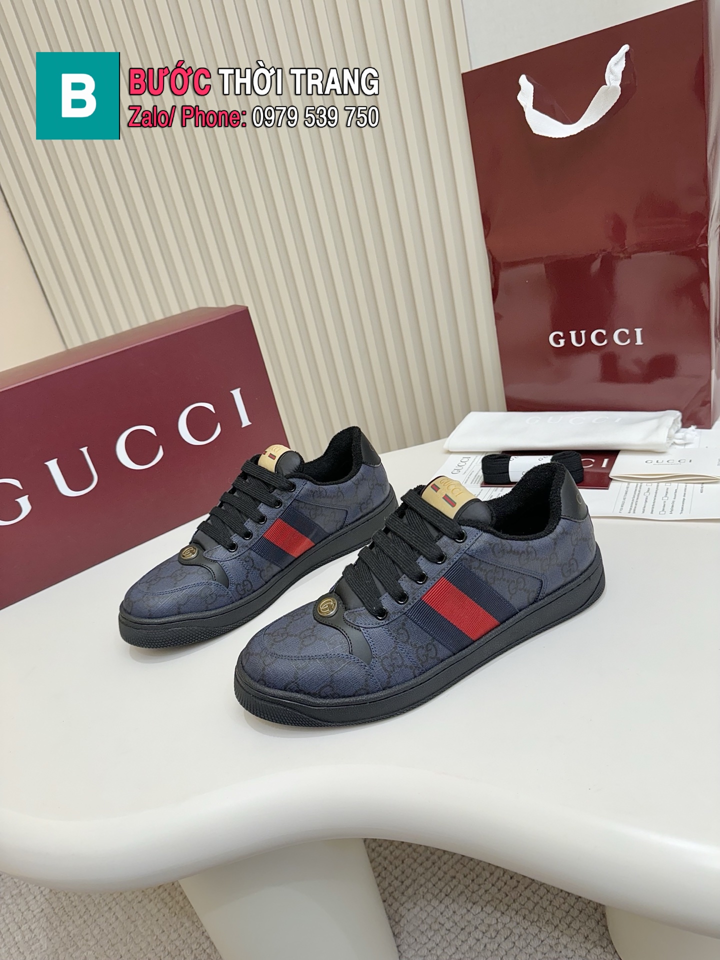 Giày sneaker GUCCI màu ghi cao cấp mũi tròn phong cách retro thời thượng đẳng cấp