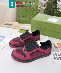 Giày thể thao GUCCI siêu cấp màu hồng viền đen đính pha lê lấp lánh