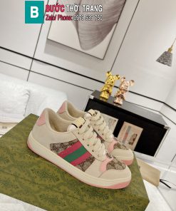 Giày thể thao Gucci Screener cao cấp màu trắng ngà gót hồng sang trọng