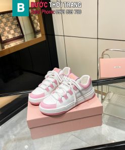 Giày thể thao MIU*MIU màu trắng hồng phong cách cọ xước thiết kế đường kẻ đơn giản nhưng tinh tế cực đẹp