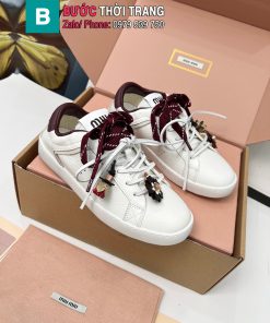 Giày thể thao MIU MIU màu trắng viền nâu socola phong cách dễ thương