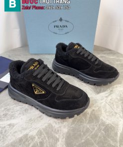 Giày thể thao PRADA nữ màu đen lót lông mềm ấm đế TPU nguyên bản cao cấp
