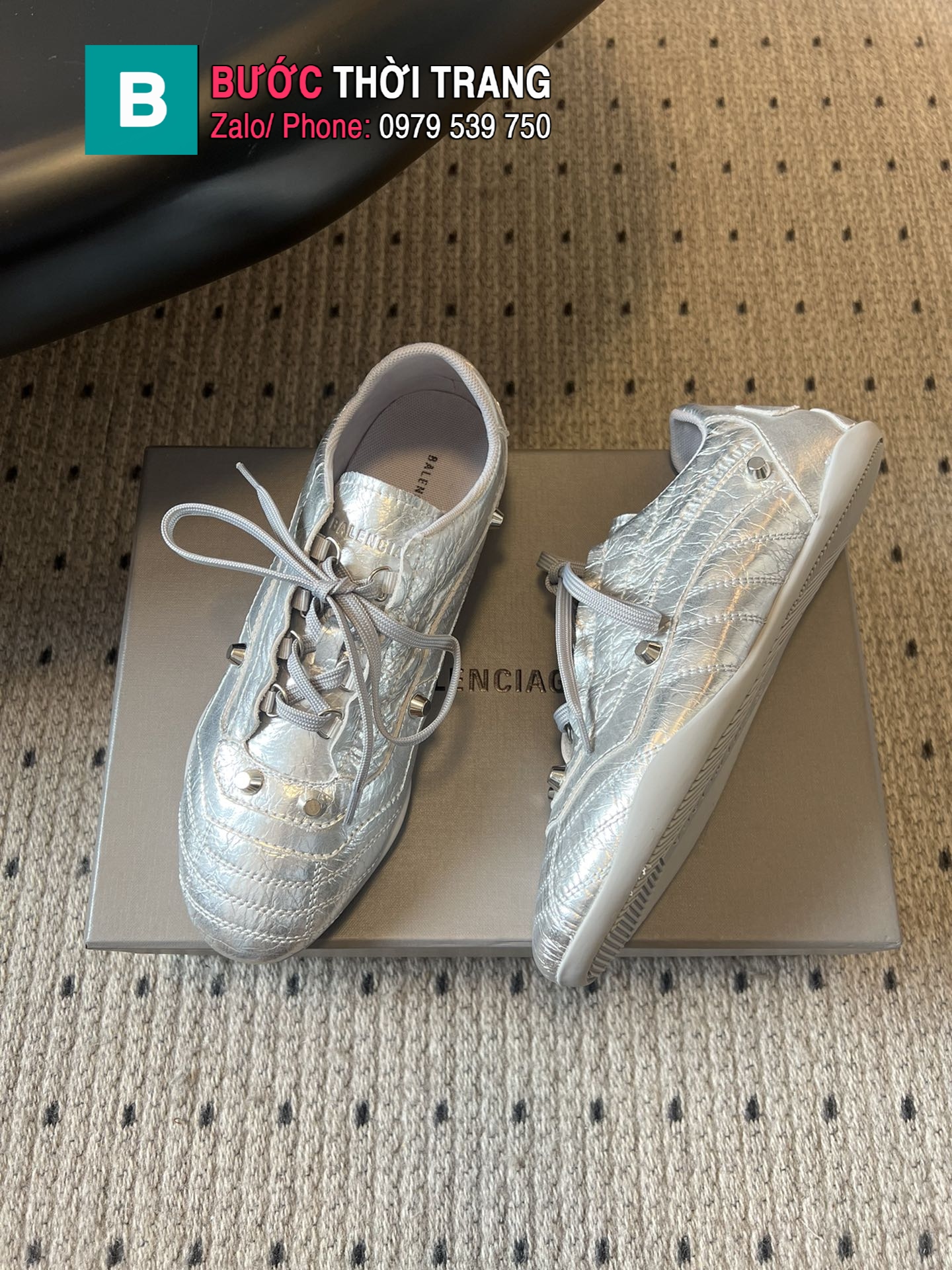 Giày thể thao nữ BALENCIAGA màu bạc phong cách retro cá tính